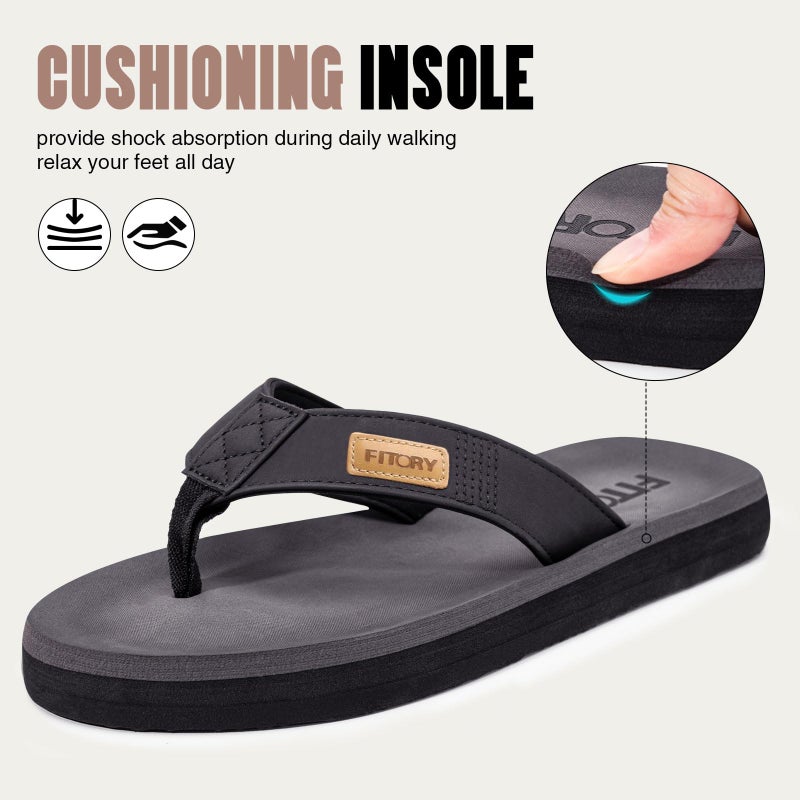 FITORY Men's Flip-Flops, Thongs Sandals Comfort Slippers for Beach Black Size 12 - Image 2